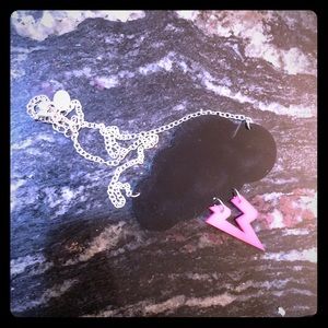 Black cloud with pink thunderbolt necklace